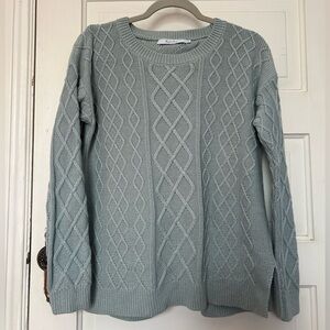 Harper Lane Open Back Cable Knit Sweater Medium Blue Green Cottagecore Spring